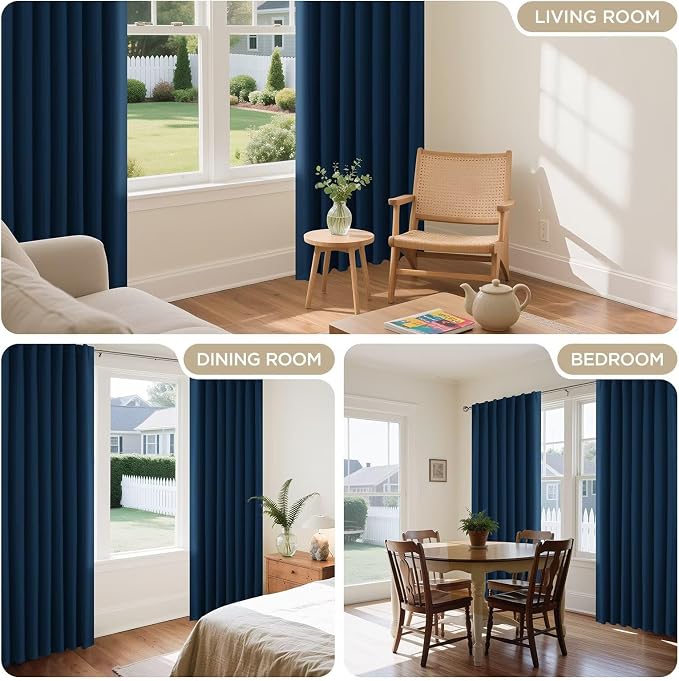 Joydeco Blackout Curtains 96 Inches Long, Thermal Insulated Black Out Curtains 2 Panels Set for Bedroom, Room Darkening Drapes for Living Room Window (W52 x L96 Inch, Navy Blue)