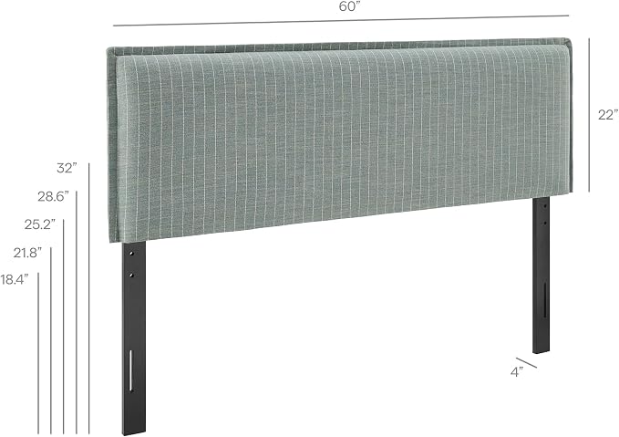 Modway Camille Full Size Striped Linen Blend Pinstripe Headboard with Removable Slipcover – in Spa Blue Stripe - Padded Pillow Style Headboard with Adjustable Mounting for Full Beds