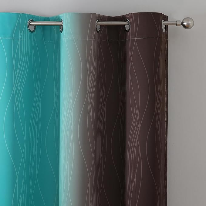 Brown and Teal Ombre Blackout Curtains for Bedroom 72 Inch | Light Blocking Gradient Curtains for Living Room,Thermal Insulated,Room Darkening Grommet Window Drapes,42Wx72L,2 Panels Set