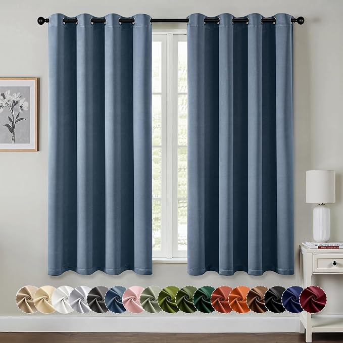 MIULEE Blackout Curtains for Bedroom 2 Panels 50 x 63 Inch Long Stone Blue | Thermal Insulated, Living Room Darkening Grommet Drapes, Noise Reducing, Light Blocking Window Treatments