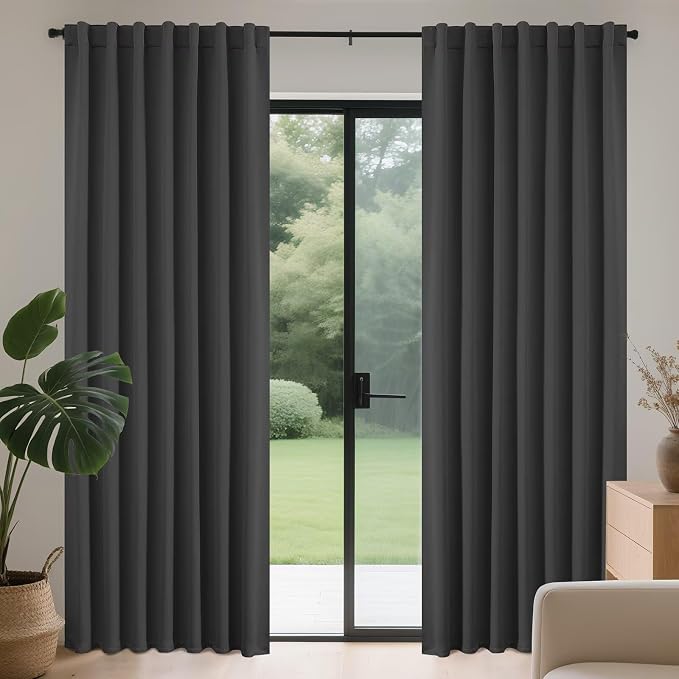 Joydeco 72 Inch Blackout Curtains for Bedroom, Thermal Insulated Black Out Curtains 2 Panels Set, Room Darkening Drapes for Living Room Window Rod Pocket Back Tab (W37 x L72 Inch, Dark Grey)