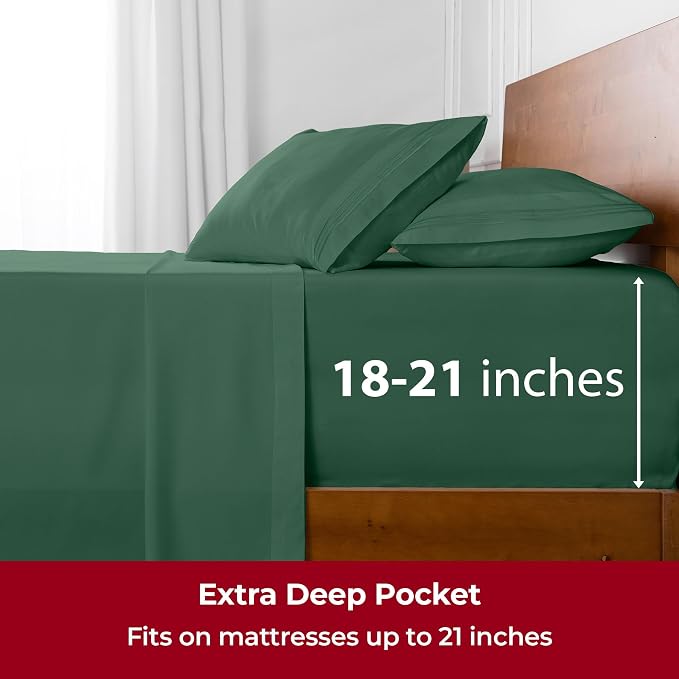 Mellanni Extra Deep Full Sheets - 4 PC Iconic Collection Bedding | Hotel Luxury, Ultra Soft, Cooling Bed Sheets - Wrinkle, Fade, Stain Resistant (Full, Emerald Green)