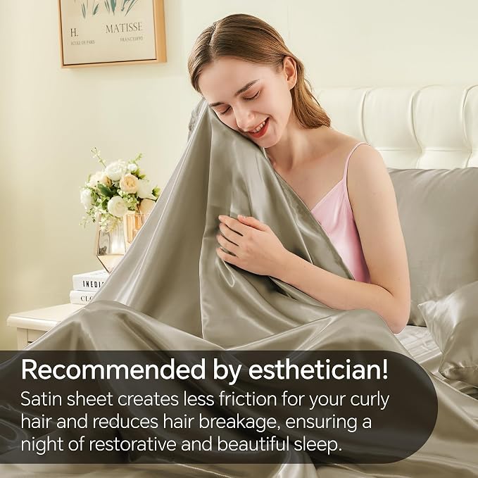 BEDELITE Satin Sheets Queen Size Bed Set, Taupe, 4 Pieces | Luxury Silky Bed Sheets, 15 Inch Deep Pocket, Similar to Silk, Soft and Cooling, Reduces Friction, Gentle on Hair and Skin