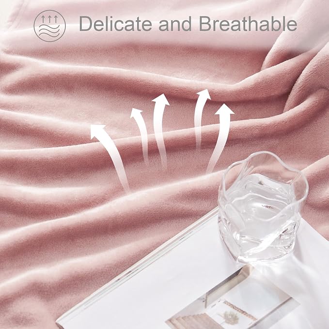 Exclusivo Mezcla Soft Large Fleece Throw Blanket for Couch, Dusty Pink | 50x70 Inches, Double-Sided Brushed Flannel, Lightweight Plush Cozy Blanket for Home Decor, All Season, Machine Washable