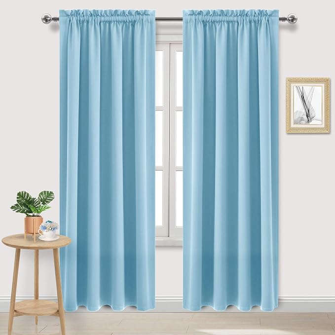DWCN Blackout Curtains for Bedroom Living Room 52 x 84 Inch Long 2 Panels | Room Darkening, Thermal Insulated, Light Blocking, Rod Pocket Drapes, Noise Reducing Window Treatments, Light Blue
