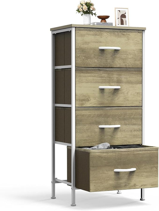 Sweetcrispy Dresser for Bedroom, 4 Drawer Storage Cabinet, Tall Nightstand | Small Fabric Dresser for Closet, Chest of Drawers, Closet Organizer, Home Furniture, Sturdy Frame, Oak Greige