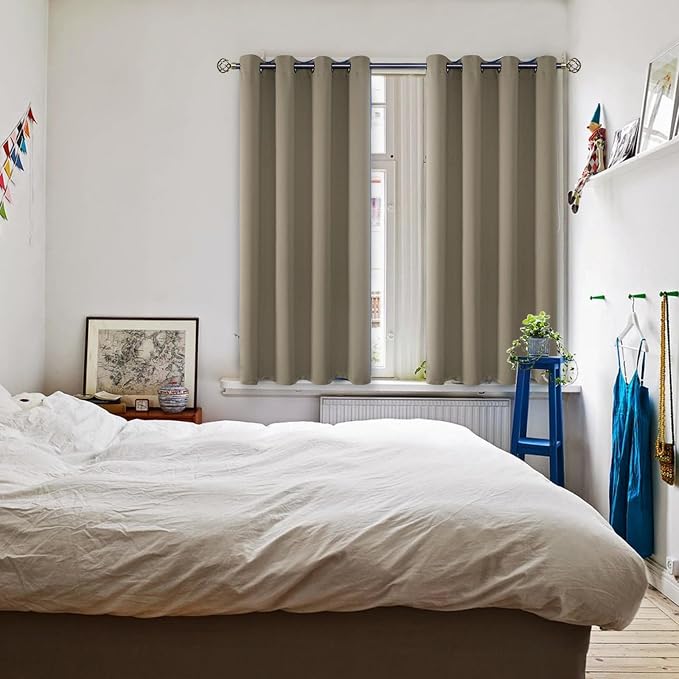 BGment Short Curtains for Small Window 54 Inch Long - Cocoa 2 Panels | Grommet Top, Light-Blocking, Sunblock, Thermal Insulated, Window Drapes for Kids Boys Room, 52x54 Inch
