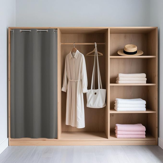 Joydeco Door Curtain Blackout Curtains for Doorway Privacy Closet Drapes | Room Divider Curtains for Bedroom Living Room, Sliding Door Curtains for Open Closet (Light Grey, 52Wx108L, 1 Panel)