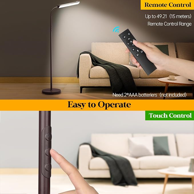 Aisutha LED Floor Lamp, 18W Super Bright Floor Lamp for Living Room, Adjustable Stepless Colors & Brightness Standing Lamp, Eye Caring Reading Light with Remote& Touch Control for Bedroom Office