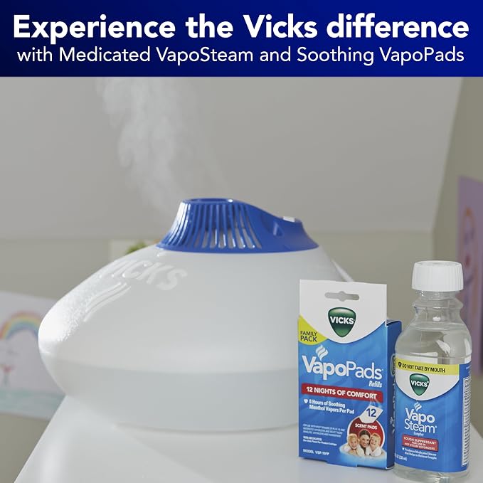 Vicks Warm Steam Vaporizer & Humidifier 1.5 Gallon Tank for Small and Medium Rooms, Night Light, Works with VapoPads and VapoSteam (Pack of 2)
