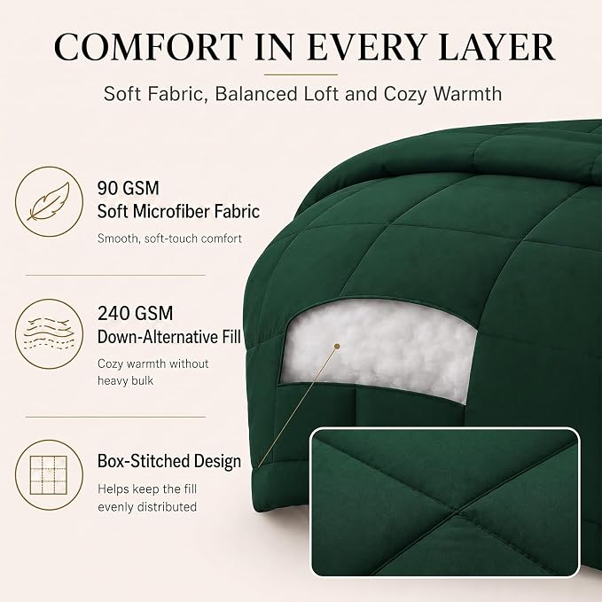 Queen Comforter Set Emerald Green - 7 Pieces Bed in a Bag | OEKO-TEX Certified, All-Season, Bedroom, Guest Room, Down-Alternative Comforter + Flat & Fitted Sheets + 4 Pillowcases
