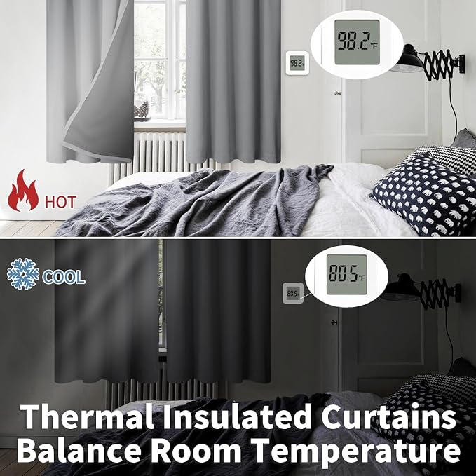 BGment Dove Grey 100% Blackout Curtains for Bedroom 63 Inch Length | Thermal Insulated Soundproof, Light Blocking, Black Out Curtains for Living Room, 2 Panels, 52 x 63 Inch