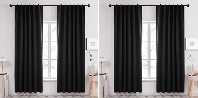 Deconovo Blackout Curtains 84 Inches Long, Black Blackout Curtains for Bedroom - 2 Panels, 52x84 Inch, Room Darkening Curtains for Living Room, Back Tab and Rod Pocket Black Curtains (Pack of 2)