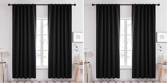 Deconovo Blackout Curtains 84 Inches Long, Black Blackout Curtains for Bedroom - 2 Panels, 52x84 Inch, Room Darkening Curtains for Living Room, Back Tab and Rod Pocket Black Curtains (Pack of 2)