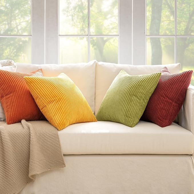 MIULEE Fall Decorative Throw Pillow Covers Yellow Orange Rust 18x18 | Set of 4, Vintage Retro Fall Decor, Mix and Match Color Clash Design, Vibrant Cushion Covers for Sofa Couch Bed Living Room