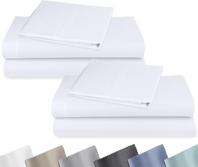 2-Pack Soft Natural 100% Cotton Sateen XL Twin Sheets Sets, Bright White | Backed by Good Housekeeping Seal, Light & Breathable For Hot Sleepers, All-Around Elastic, Durable, Easy Care