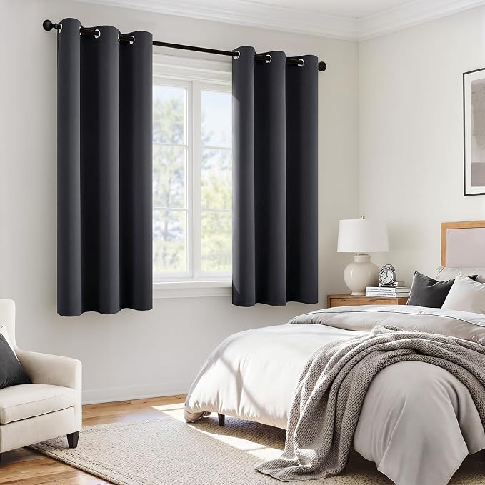 MIULEE Grey 100% Blackout Curtains for Bedroom 40x45 Inch Length 2 Panels | 2 Thick Layers Thermal Insulated Window Curtains with Black Liner, Noise Reducing Grommet, Drapes for Living Room