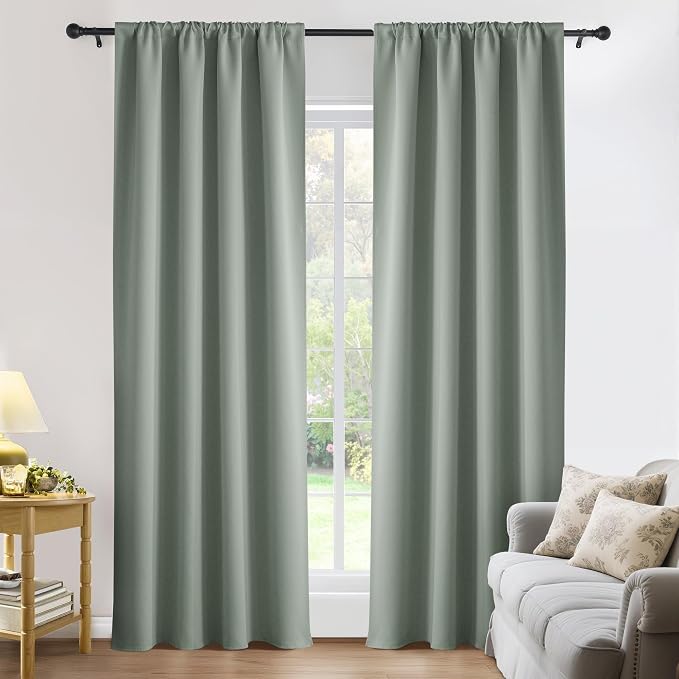 PONY DANCE Sage Green Blackout Curtains 80 inches Long 2 Panels Set for Bedroom, Lights & Drafts Blocking Window Curtains Room Darkening Drapes for Living Room, W42 x L80 inch, 2 Panels