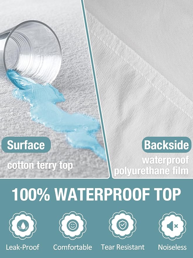 Bedecor Twin XL Waterproof Mattress Protector,Terry Top Fitted 9"-18" | TPU layer blocks urine & spills, Ultra-thin, keeps your mattress feel, For bedwetting, pets, incontinence