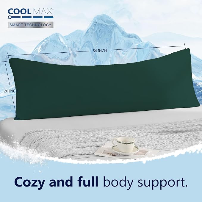 DOWNCOOL Large Body Pillow Insert with Cooling Cover - Soft Long Bed Pillow for Summer - Breathable Full Body Pillow for Adults - 20x54 inch (Green, with Cover)