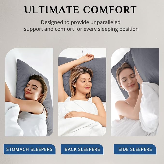 JOLLYVOGUE Grey Pillows Queen Size Set of 4, Washable Supportive Firm Bed Pillows with Oeko-Tex Certified Soft Down Alternative Fill, Fluffy Luxury Hotel Quality for Side, Back, and Stomach Sleepers