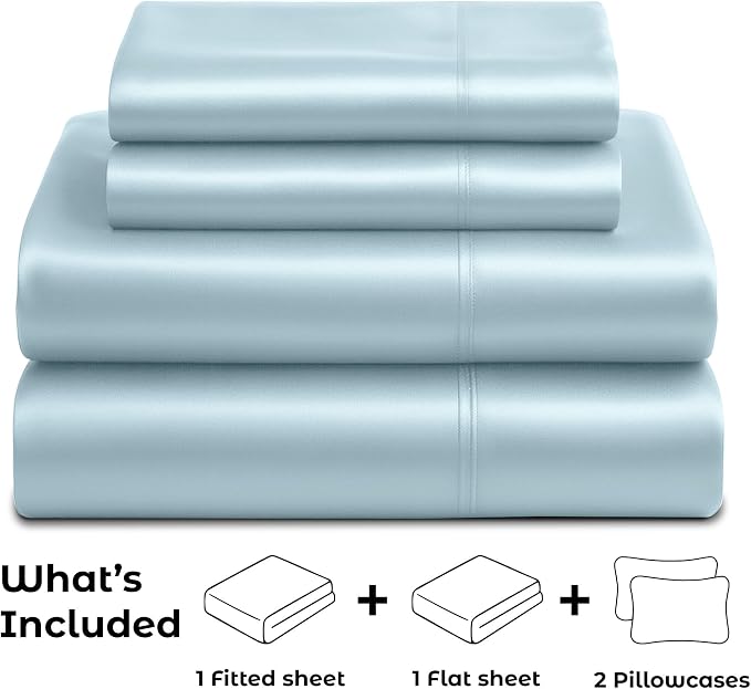 Satin Sheets King [4-Piece, Skyblue] Hotel Luxury Silky Bed Sheets - Extra Soft 1800 Microfiber Sheet Set, Wrinkle, Fade, Stain Resistant - Deep Pocket Fitted Sheet, Flat Sheet, Pillow Cases