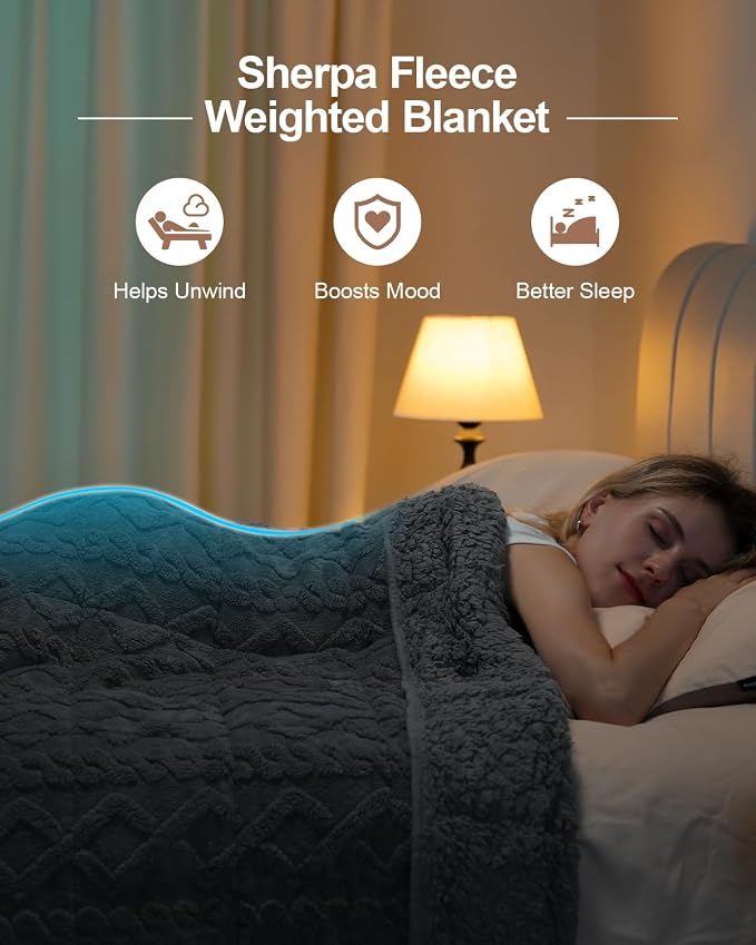 Ultra Soft Sherpa Weighted Blanket for Adults, 80"x87" 15lbs Heavy Blankets | Cozy Comfort for Relaxing Nights, Double-Sided Fluffy Sherpa & Fleece, Double Inner Layers-No Bead Bunching, Even Weight