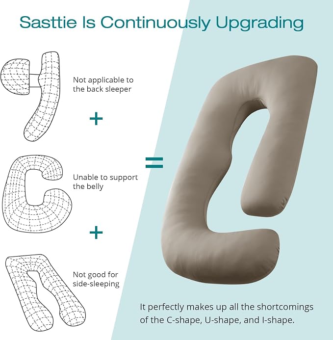 Cooling Pregnancy Pillows for Sleeping, 57'' Full Body Pillow, Linen | Sasttie Maternity Pillow, OEKO-TEX, Down Alternative, Removable Cover, Pregnant Women Must Haves, Maternity Essential