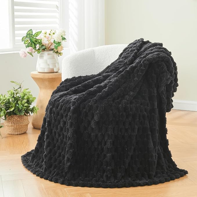 NEWCOSPLAY Fleece Clouds Cozy Queen Blanket for Couch, Black, 90"x90" | Premium Silky Flannel Blanket, Soft Lightweight Fluffy Throw Blanket for Bed Sofa Decor, Gift for All Season Use