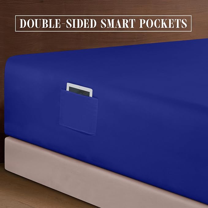 Elegant Comfort Luxurious 1500 Premium Hotel Quality Microfiber 4-Piece Sheet Set, 18-24 Inches Deep - Extra Deep Pocket Sheets - Ultra Soft 4PC Deep Pocket Sheets, California King, Royal Blue