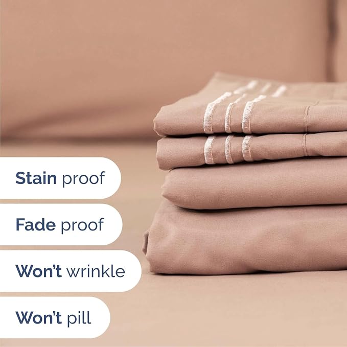Cal King Size 4 Piece Sheet Set - Comfy Breathable & Cooling Sheets - Mauve | Hotel Luxury Bed Sheets for Women & Men, Deep Pockets, Easy-Fit, Extra Soft & Wrinkle Free Sheets, Oeko-Tex Bed Sheet Set