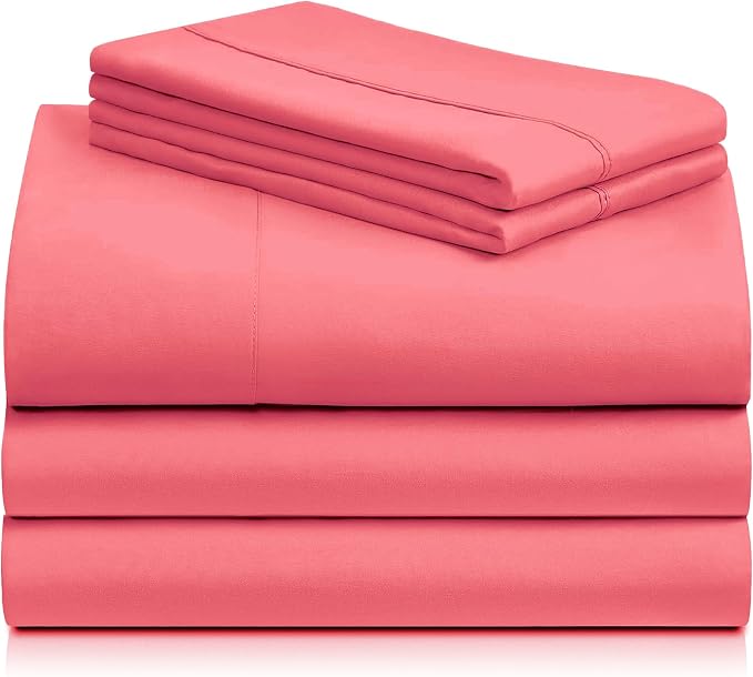 Split King Sheets for Adjustable Bed, Soft Deep Pocket Bed Sheets Set, 5PC | LuxClub Silky Fitted Sheet & Pillowcase Sets, Breathable Hotel Luxury Bedding for Mattress Wrinkle Free, Vermilion