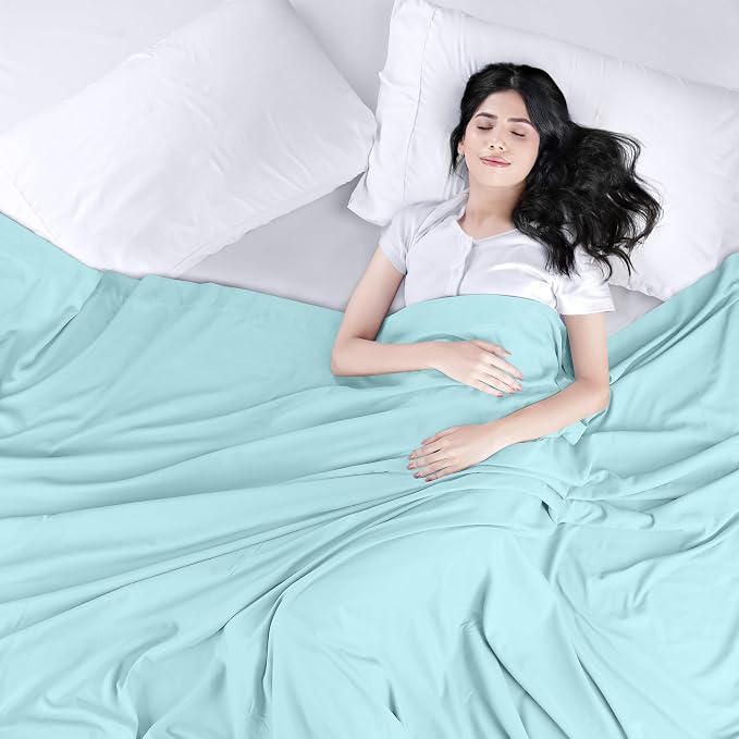 Twin Size Flat Sheet Only, Ultra Soft & Breathable Hotel Sheets, Spa Blue | Hotel Bedding, Cooling Comfort, Smooth Feel, Wrinkle & Fade Resistant, Easy Care, Long-Lasting, Machine Washable, OEKO-TEX