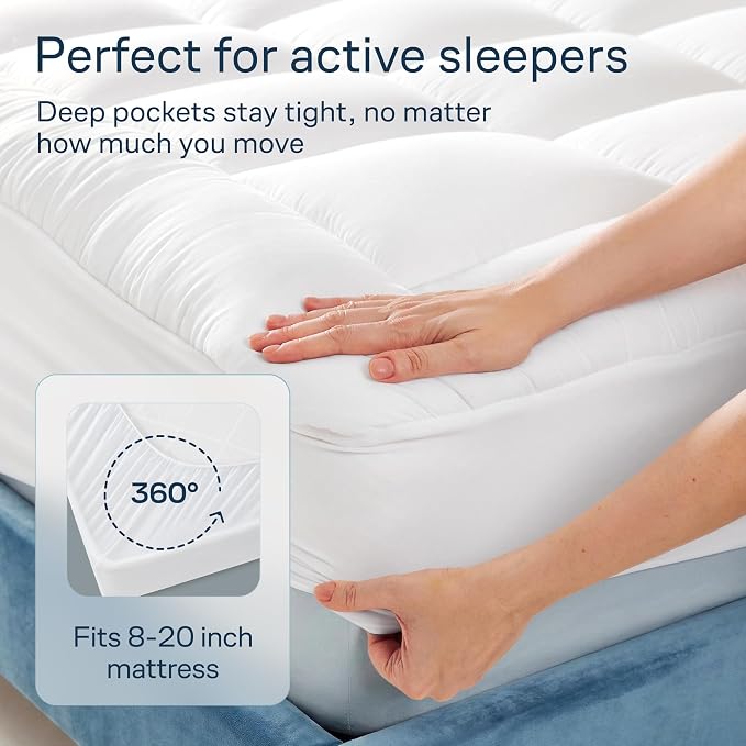 Niagara Sleep Solution 100% Cotton Top Cooling Mattress Topper - King Size | Cloud-Like Mattress Pad, Breathable, 20" Deep Pocket, Back Pain Relief, Perfect for Hot Sleepers, White
