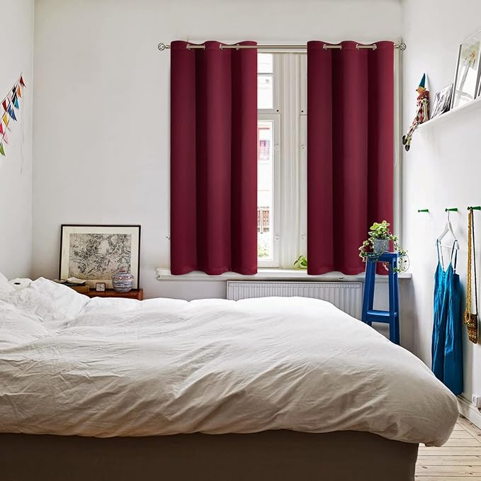 BGment Short Curtains for Small Window 54 Inch Long - Burgundy 2 Panels | Grommet top, Blackout, Room Darkening, Sunblock, Thermal Insulated, Window Drapes for Kitchen, 38x54 Inch