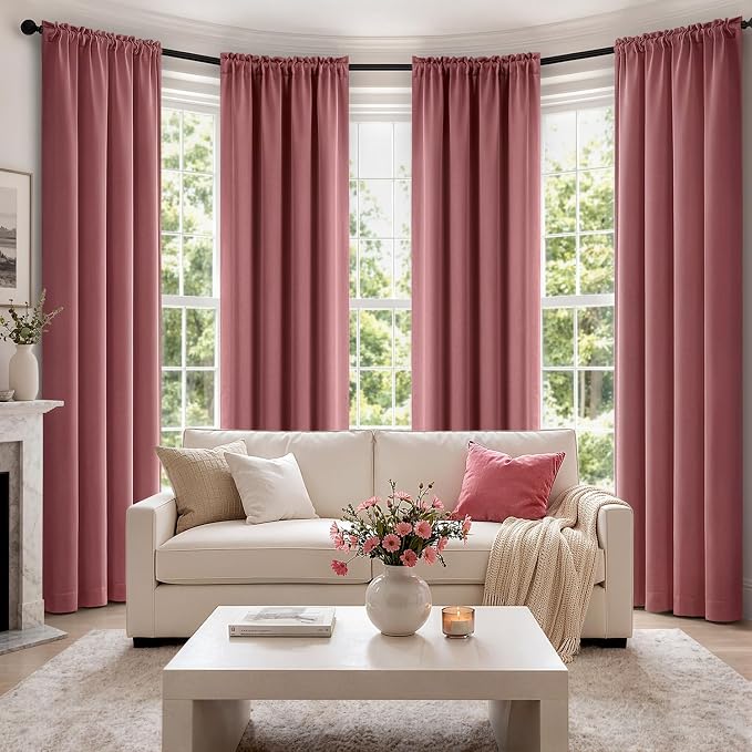 MIULEE 84 Inch Length Dusty Rose Blackout Bedroom Curtains Set of 4 | Thermal Curtains for Summer Heat, Light Blocking Privacy Bedroom Window Drapes, Top&Bottom Rod Pocket, Living Room