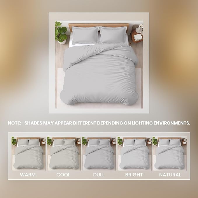 Kotton Culture 3 Pc 120" x 98" Duvet Cover Set Oversized King 100% Egyptian Cotton - 600 Thread Count Comforter Cover, Zipper Closure & Corner Ties - Fits Large King Inserts - Silver