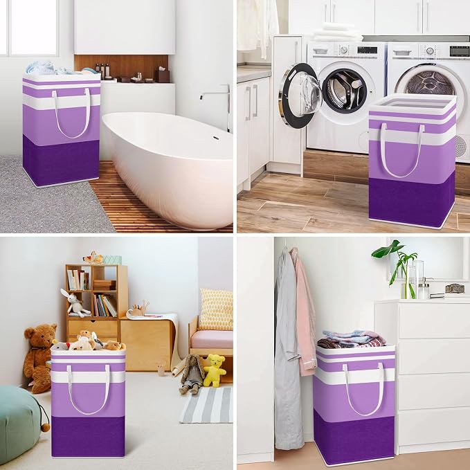 HomeHacks 2 Pack Laundry Baskets, Laundry Hampers Bags (Purple 88Lx2) | Waterproof, Freestanding, Collapsible Clothes Hamper with Reinforced Handles in Laundry Room, Dorm, Bathroom, Bedroom