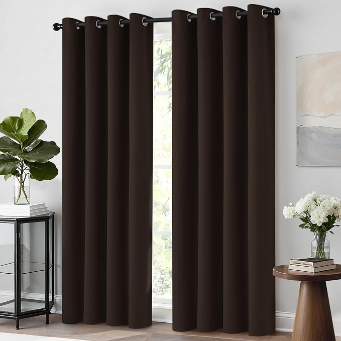 Yakamok Room Darkening Curtains 52x96 inch Length Dark Brown-Living Room | 2 panels,grommet blackout window treatment,thermal insulated,light blocking drapes,privacy protection,bedroom dining room