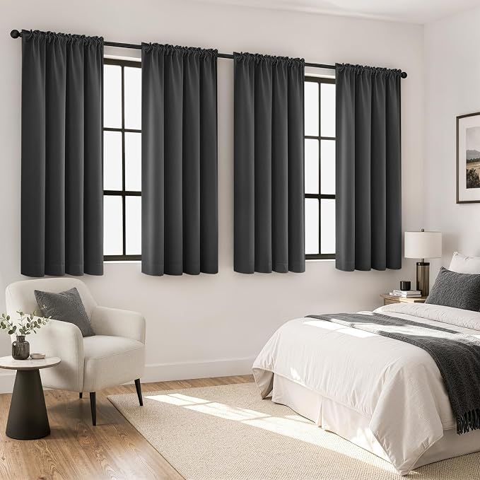 MIULEE 4 Panel Set Short Bedroom Blackout Curtains 54 Inch Long Grey | Thermal Curtains for Summer Heat, Light Blocking Privacy Window Drapes, Top&Bottom Rod Pocket