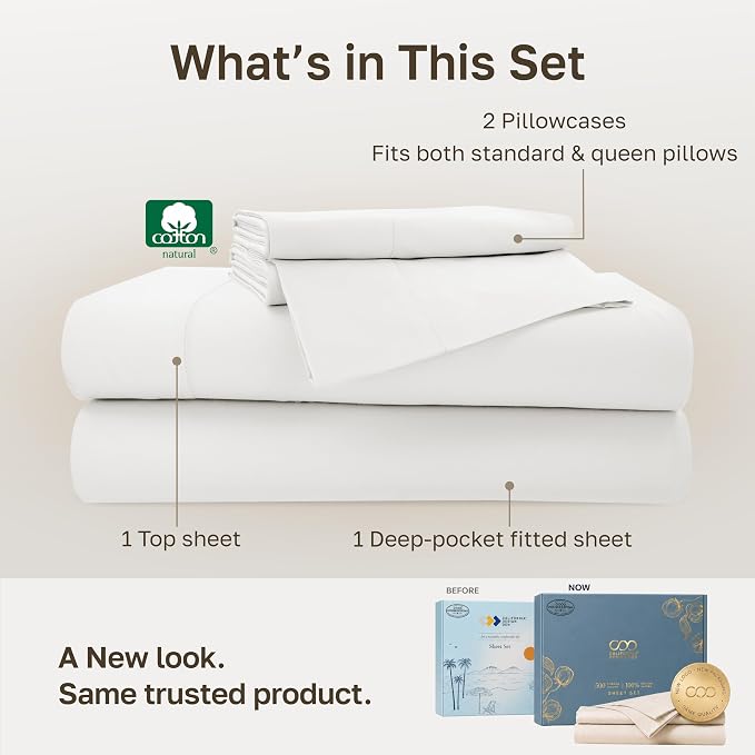 California Design Den Softest 100% Cotton Sateen Full Sheets Set,True Ivory | Soft 500 Thread Count Backed by Good Housekeeping Seal, 16" Deep Pocket, All-Around Elastic, Durable, Easy Care