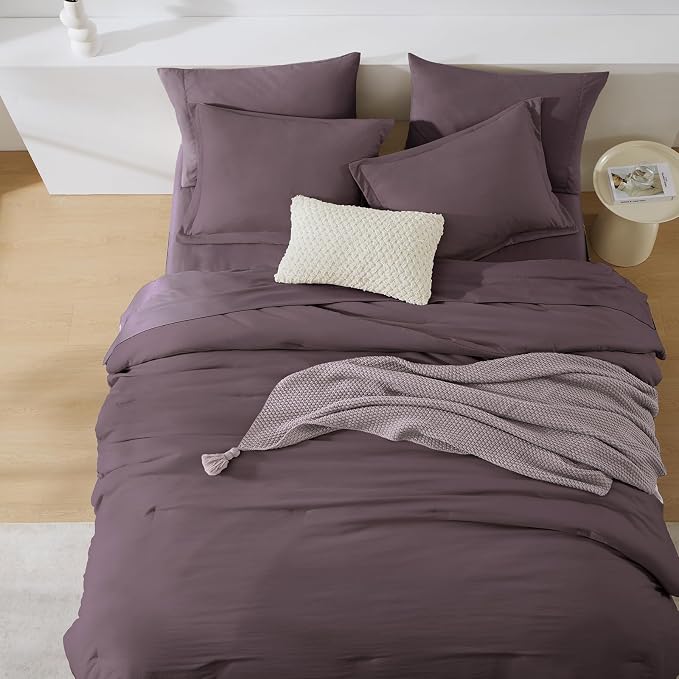 Oversized King Size Comforter Set- 7 Pieces Bed in a Bag King Bedding Sets | Prewashed All Season Comforter with Sheets, Pillow Shams & Pillowcases,Artic Plum