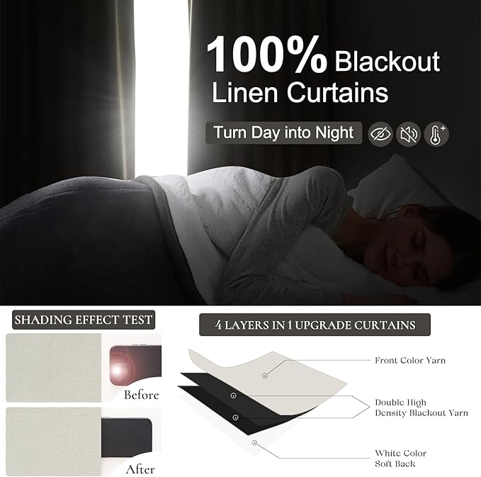 Cute Blackout Curtains 70 Inches Extra Wide Linen 90 Inch Length for Living Room/Sliding Glass Door,Pleated Heavy Duty Thermal Drapes for Winter Thick Large Window(70"Wx90"L 2 Panels Beige White)