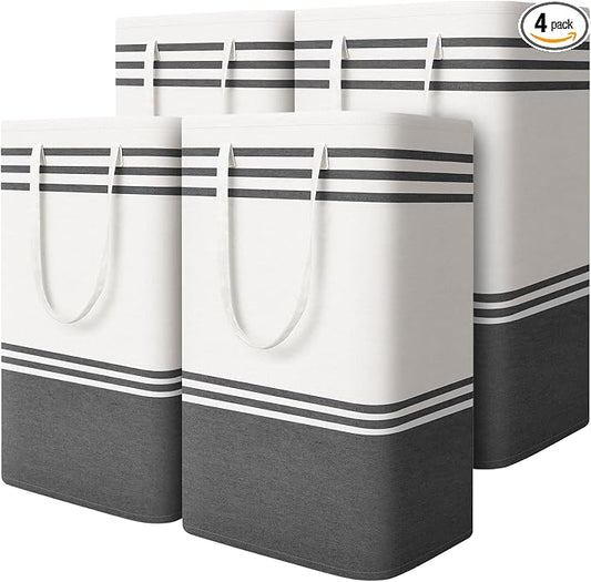 4 Pack Large Laundry Baskets, Laundry Hampers, Freestanding Waterproof Collapsible Clothes Bag with Extended & Reinforced Handles - Clothes Basket for Dorm, Bathroom, Home (88L)