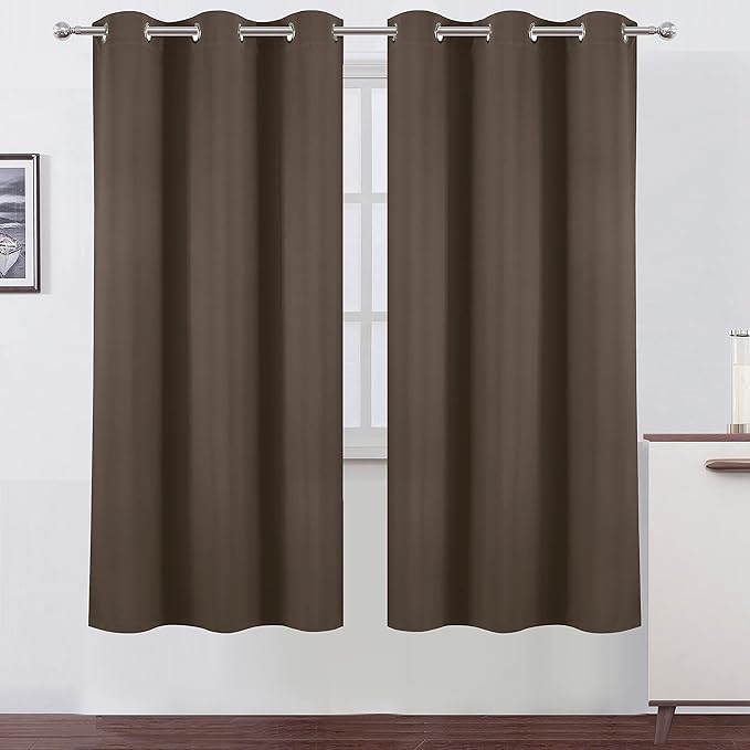 Chocolate Brown Thermal Blackout Curtains/42 x 72 Inch/Set of 2 Panels Room Darkening Curtains for Bedroom