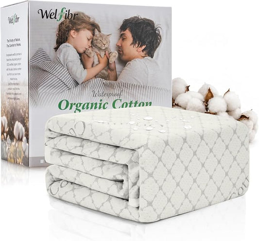 Waterproof Mattress Protector Organic Cotton Blend Cover Full Grey | 3D Air Fabric Washable & Deep Pocket Mattress Cover Breathable Noiseless Protectors 54"X75"
