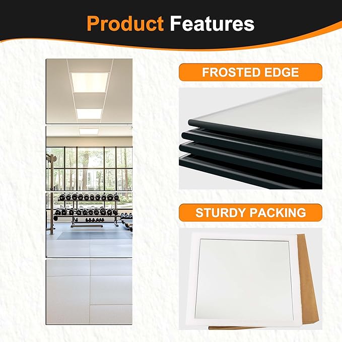 Wall Mirror Full Length, Glass, 16x12'' - 4PCS | Mirror Tiles, Full Body Mirrors for Home Gym, Over The Door, Entryway, Living Room, Bedroom