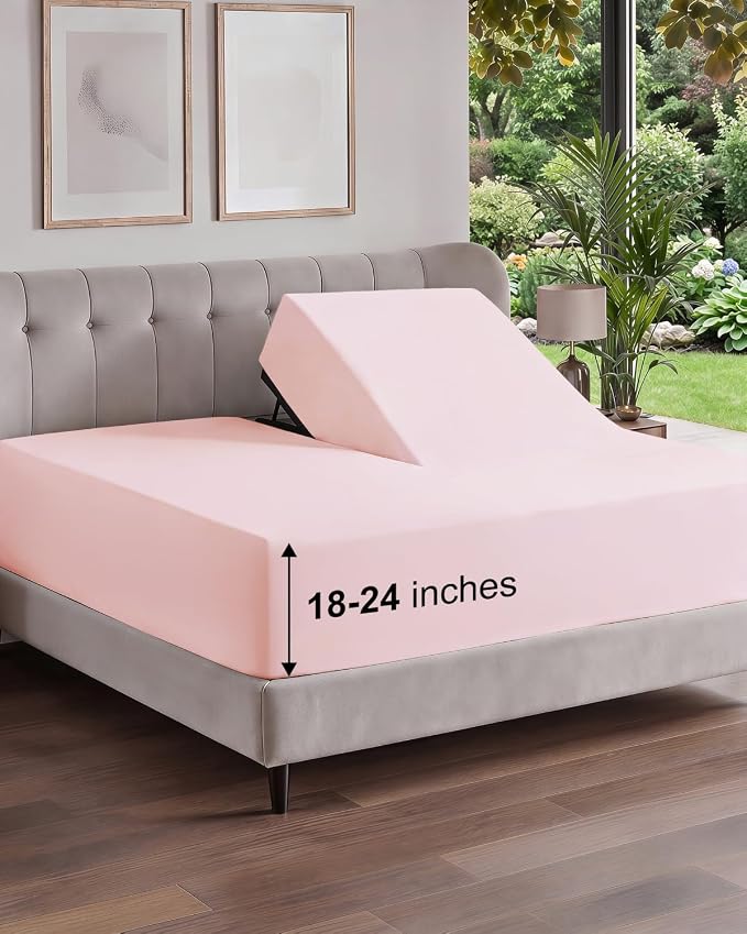 Extra Deep Flex Top Split Head King Fitted Sheet Only - Lavender Pink | Easily Fits 18 inch to 24 inch Mattress, Soft, Wrinkle Free, Breathable & Comfy, Extra Deep Pockets Hotel Luxury Fitted Sheet