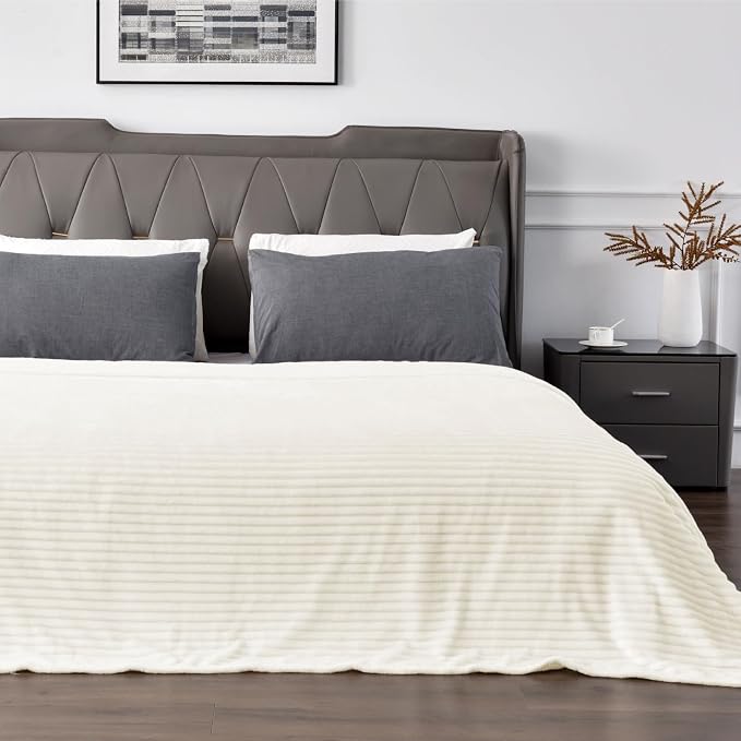 BEDELITE 3D Ribbed Jacquard Cream Blankets Queen Size for Bed, 90x90 Inch | Soft Warm Decorative Fluffy Blanket, Cozy Fuzzy Lightweight Plush Fleece Throw Blankets for Bed, Room Decor, Gift for Women