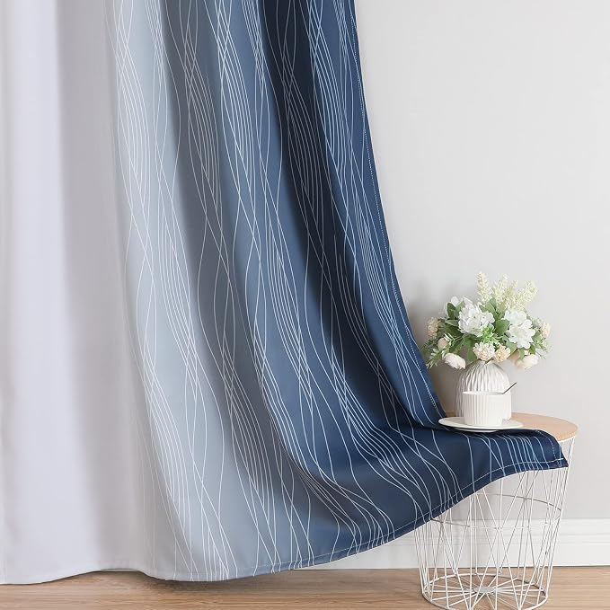 Navy Blue and Greyish White Blackout Curtains for Living Room 72 Inch Long | Estelar Textiler Ombre Room Darkening Bedroom Curtains,Thermal Insulated,Energy Saving Grommet Window Drapes,52Wx72L,2 Panels